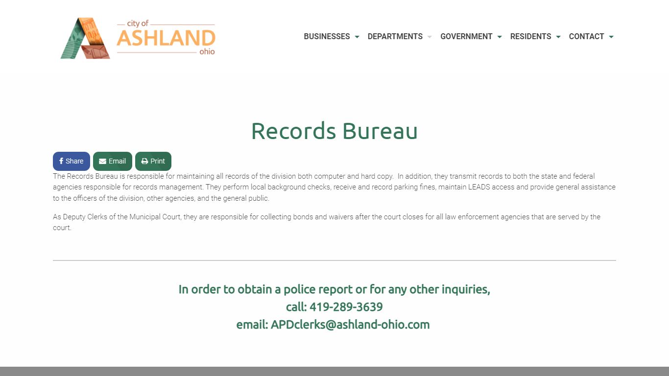 APD - Records Bureau - City of Ashland