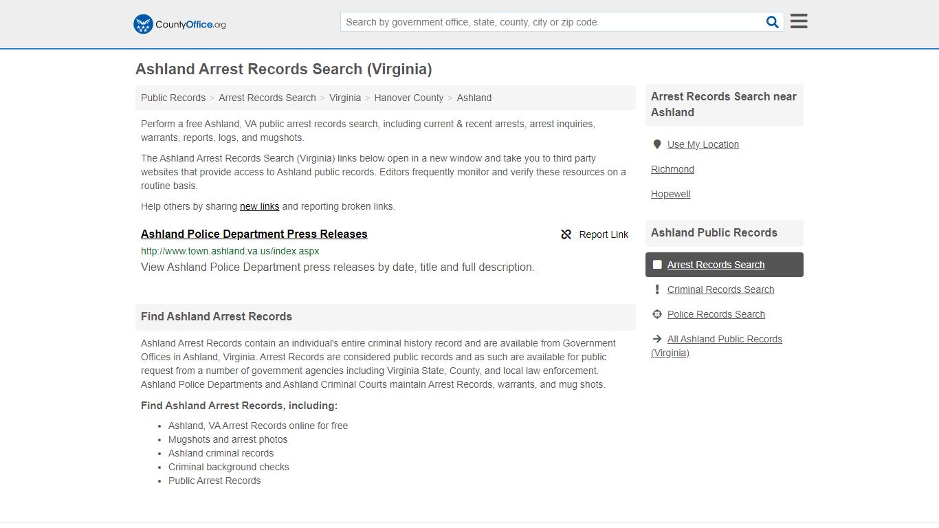 Arrest Records Search - Ashland, VA (Arrests & Mugshots)